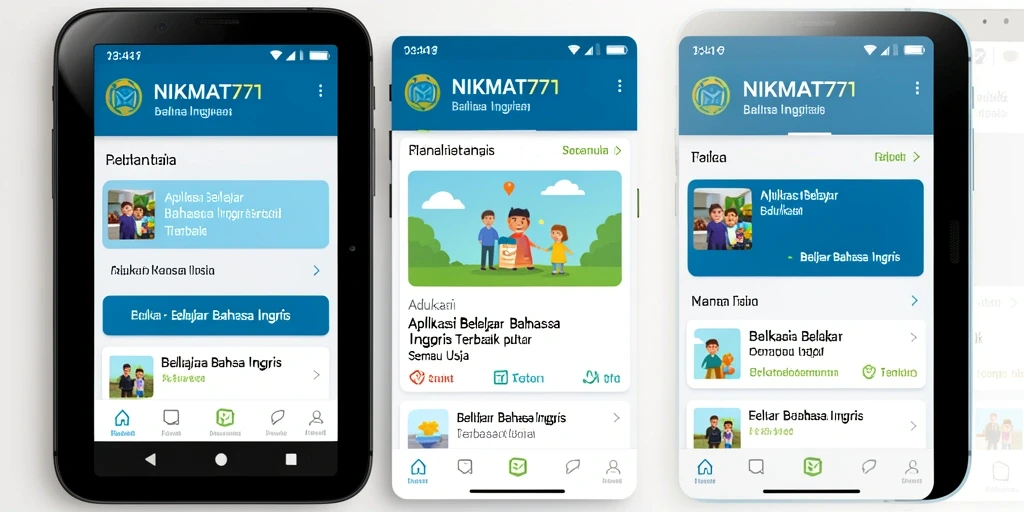 Tampilan antarmuka aplikasi NIKMAT777 untuk belajar Bahasa Inggris.